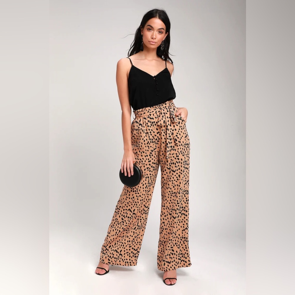NWT Lulus Untamed Nude Leopard Print Wide-Leg Pants